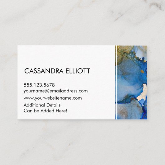 Abstracte blauw- en goudalcoholinkt Vloeibare kuns Visitekaartje (Achterkant)