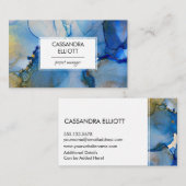 Abstracte blauw- en goudalcoholinkt Vloeibare kuns Visitekaartje (Voorkant / Achterkant)