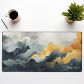 Abstracte blauw en gouden Waterverf gepersonalisee Bureaumat