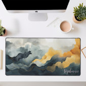 Abstracte blauw en gouden Waterverf gepersonalisee Bureaumat