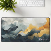 Abstracte blauw en gouden Waterverf gepersonalisee Bureaumat