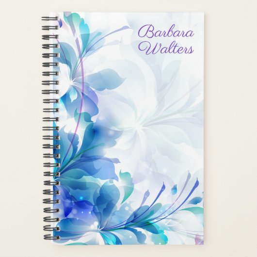 Abstracte blauw en paarse bloemen planner (Voorkant)