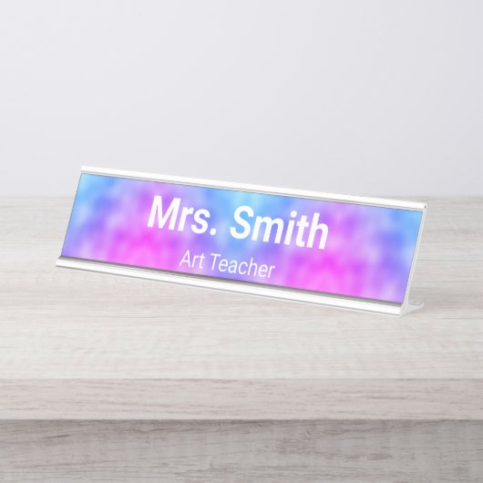 Abstracte blauw en Paarse patroonkunst leraar Bureau Naambordje (Voorkant)