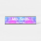 Abstracte blauw en Paarse patroonkunst leraar Bureau Naambordje (Voorkant)