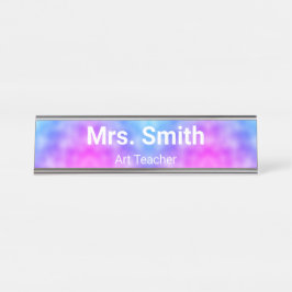 Abstracte blauw en Paarse patroonkunst leraar Bureau Naambordje