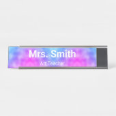 Abstracte blauw en Paarse patroonkunst leraar Bureau Naambordje (Voorkant)