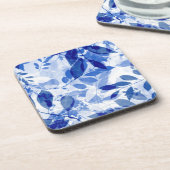 Abstracte blauw en witte bladeren bier onderzetter (Linkerzijde)