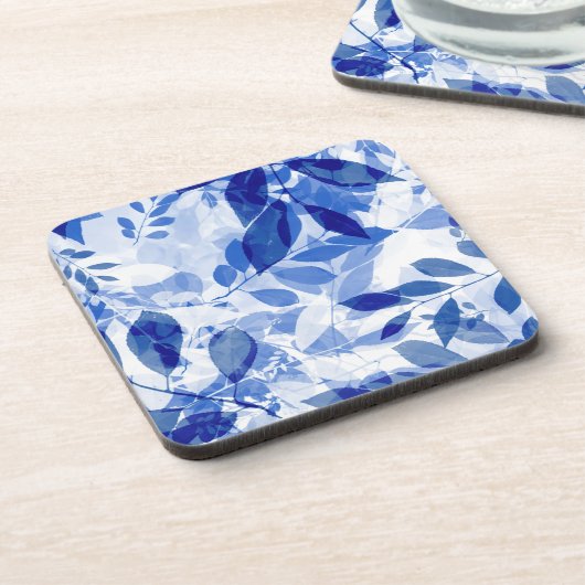 Abstracte blauw en witte bladeren bier onderzetter (Linkerzijde)