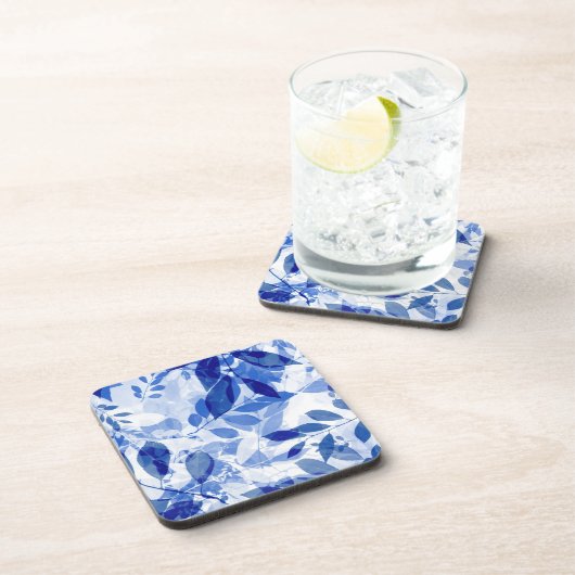 Abstracte blauw en witte bladeren bier onderzetter (Rechterzijde)