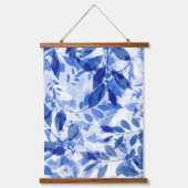 Abstracte blauw en witte bladeren hangend wandkleed (Voorkant)