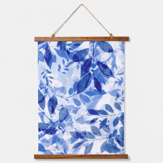 Abstracte blauw en witte bladeren hangend wandkleed (Voorkant)