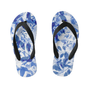 Abstracte blauw en witte bladeren kinder teenslippers