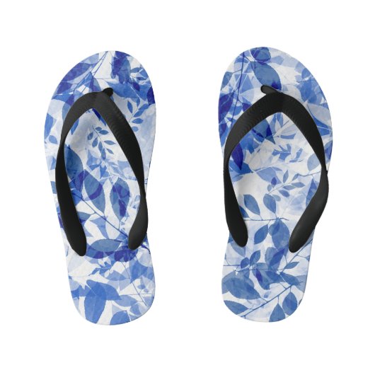 Abstracte blauw en witte bladeren kinder teenslippers (Voetbed)