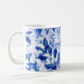Abstracte blauw en witte bladeren koffiemok (Links)