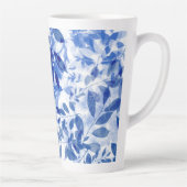 Abstracte blauw en witte bladeren latte mok (Rechts)