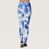Abstracte blauw en witte bladeren leggings (Achterkant)