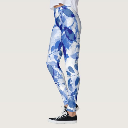 Abstracte blauw en witte bladeren leggings (Links)
