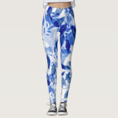 Abstracte blauw en witte bladeren leggings (Voorkant)