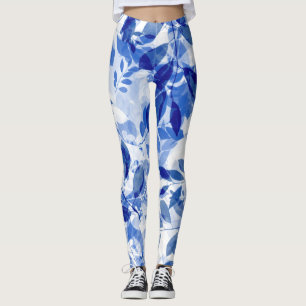 Abstracte blauw en witte bladeren leggings