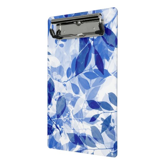 Abstracte blauw en witte bladeren mini klembord (Angled2)