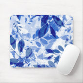 Abstracte blauw en witte bladeren muismat (Met muis)