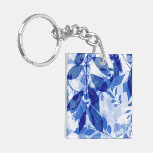 Abstracte blauw en witte bladeren sleutelhanger (Voorkant Links)