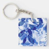 Abstracte blauw en witte bladeren sleutelhanger (Voorkant)