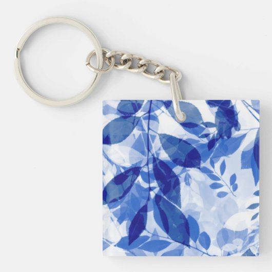 Abstracte blauw en witte bladeren sleutelhanger (Voorkant)