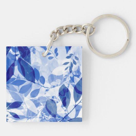 Abstracte blauw en witte bladeren sleutelhanger (Achterkant)