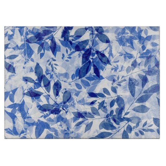 Abstracte blauw en witte bladeren snijplank (Voorkant)