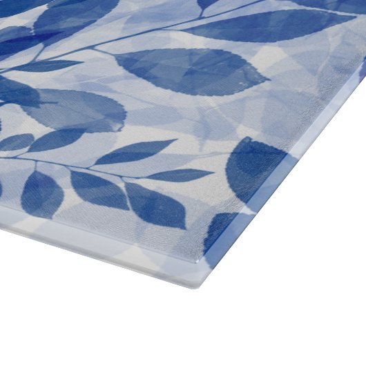 Abstracte blauw en witte bladeren snijplank (Hoek)