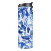 Abstracte blauw en witte bladeren thermosbeker (Gedraaid links)