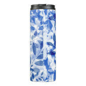 Abstracte blauw en witte bladeren thermosbeker (Achterkant)