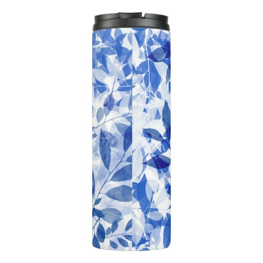 Abstracte blauw en witte bladeren thermosbeker (Achterkant)
