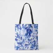 Abstracte blauw en witte bladeren tote bag (Voorkant)