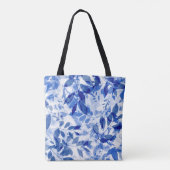 Abstracte blauw en witte bladeren tote bag (Achterkant)