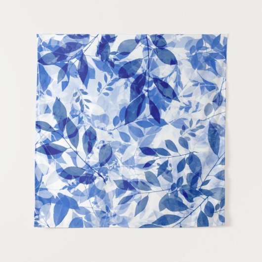 Abstracte blauw en witte bladeren wandkleed (Voorkant)