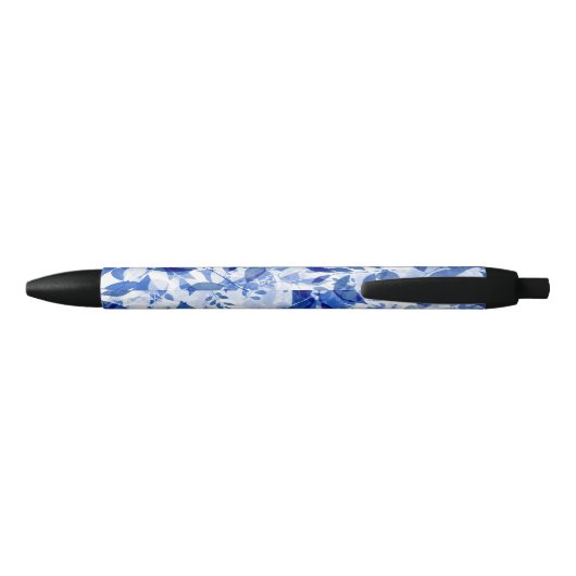 Abstracte blauw en witte bladeren zwarte inkt pen (Achterkant)