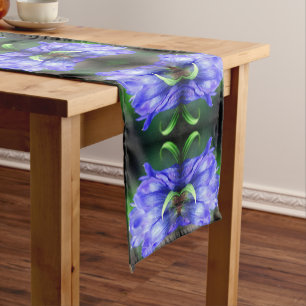 Abstracte blauw Gentian Flower Korte Tafelloper