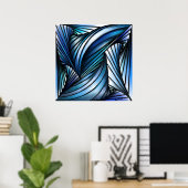 Abstracte blauw-golfcanvasafdruk poster (Thuiskantoor)