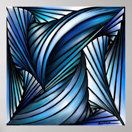 Abstracte blauw-golfcanvasafdruk poster (Voorkant)