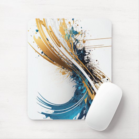 Abstracte Blauw & Goud Muismat – Dynamic Design (Met muis)