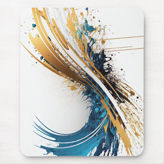 Abstracte Blauw & Goud Muismat – Dynamic Design (Voorkant)