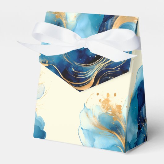 Abstracte Blauw & Goud Waterverf bruiloft Bedankdoosjes (Voorkant Zijde)