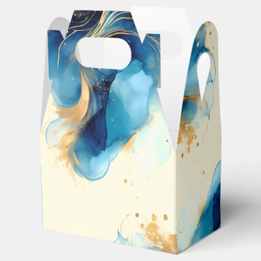 Abstracte Blauw & Goud Waterverf bruiloft Bedankdoosjes (Geopend)