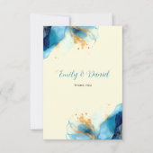 Abstracte Blauw & Goud Waterverf bruiloft Bedankkaart (Voorkant)