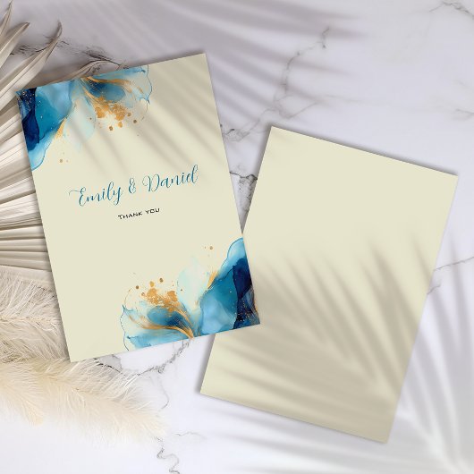 Abstracte Blauw & Goud Waterverf bruiloft Bedankkaart