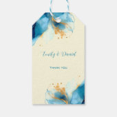 Abstracte Blauw & Goud Waterverf bruiloft Cadeaulabel (Achterkant)