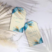 Abstracte Blauw & Goud Waterverf bruiloft Cadeaulabel