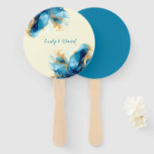 Abstracte Blauw & Goud Waterverf bruiloft Handwaaier (Voorkant en achterkant)